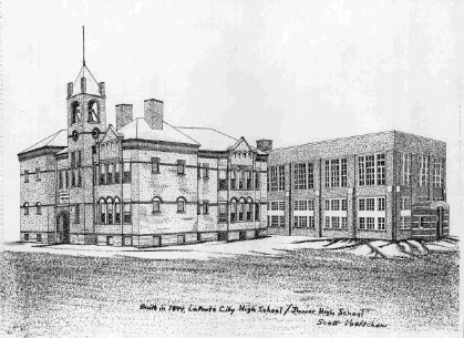 La Porte City High School & Junior High School, drawing by Scott Voelschow